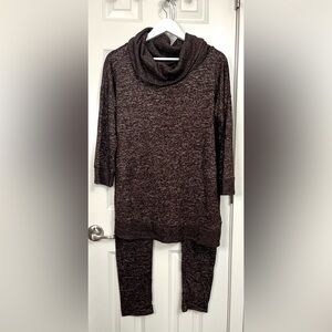 Bobeau Marled Brown Cowl Neck Sweater and Legging Set